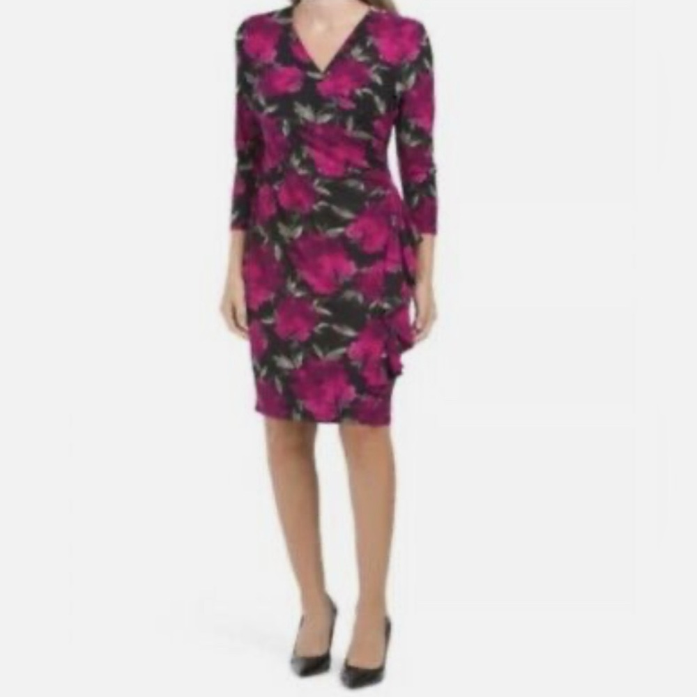 Anne Klein pink/black floral dress size 10 women’s